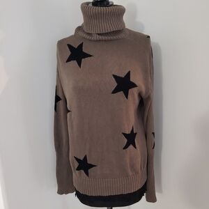 CHRLDR Women's Star Print  Dropped Sleeve Turtleneck Sweater Size XS